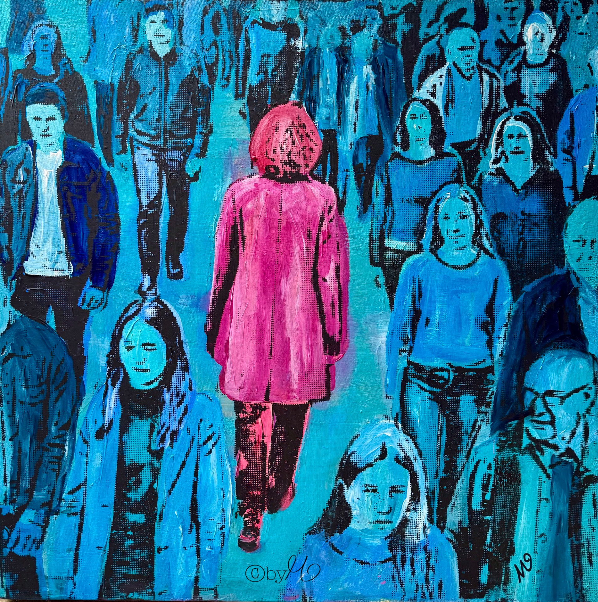 "Gegen den Strom", 2025, 90x90 cm