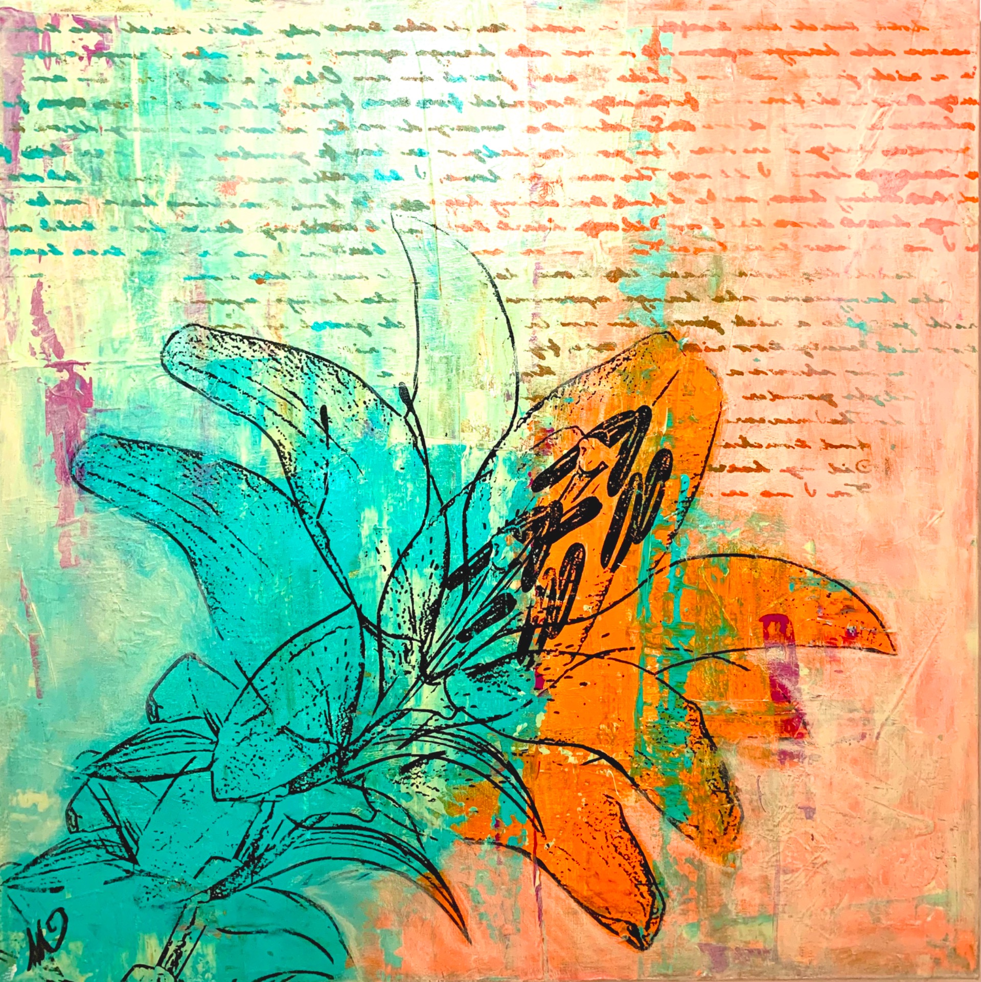 "Stillness II", 2023, Siebdruck und Acryl auf Leinwand, 80x80 cm, € 640.-