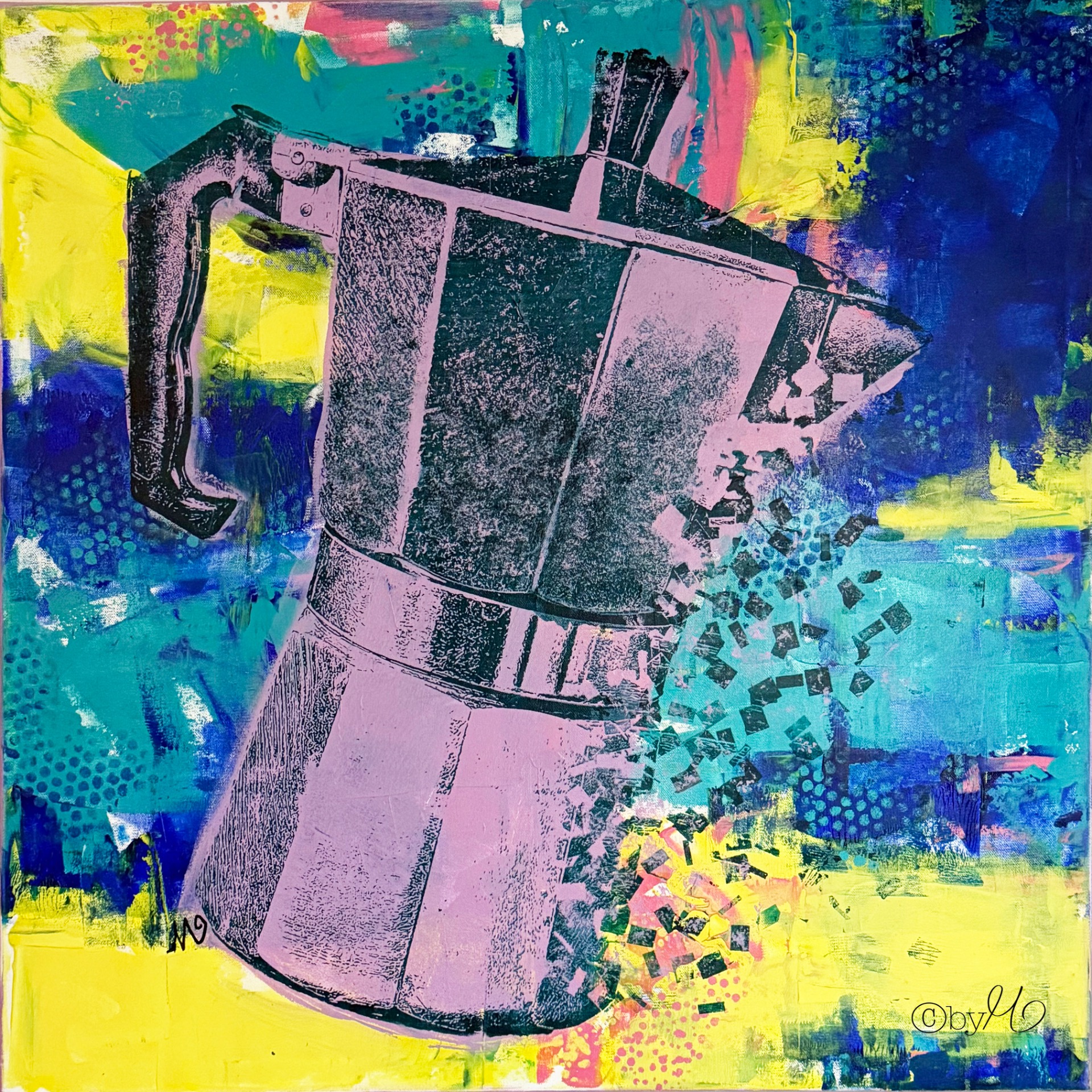 "The Ritual of Everyday", 2025, Screenprint and Mixed Media on Canvas, 80x80 cm