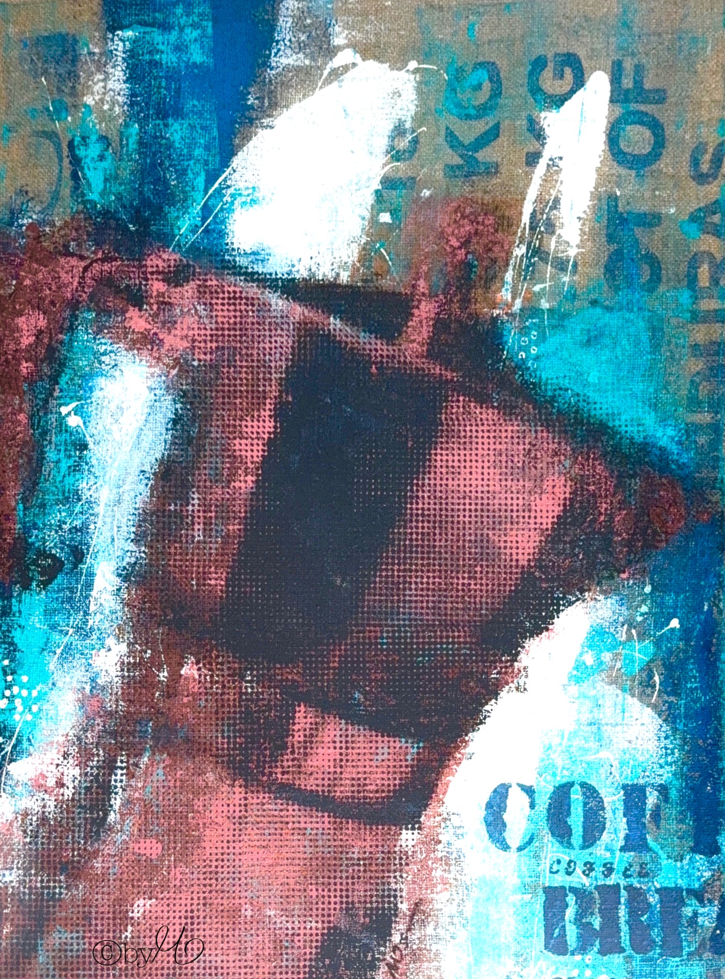 "Public Image", 2023, Screenprint and Mixed Media on Coffee Sack Cloth, 90x70 cm