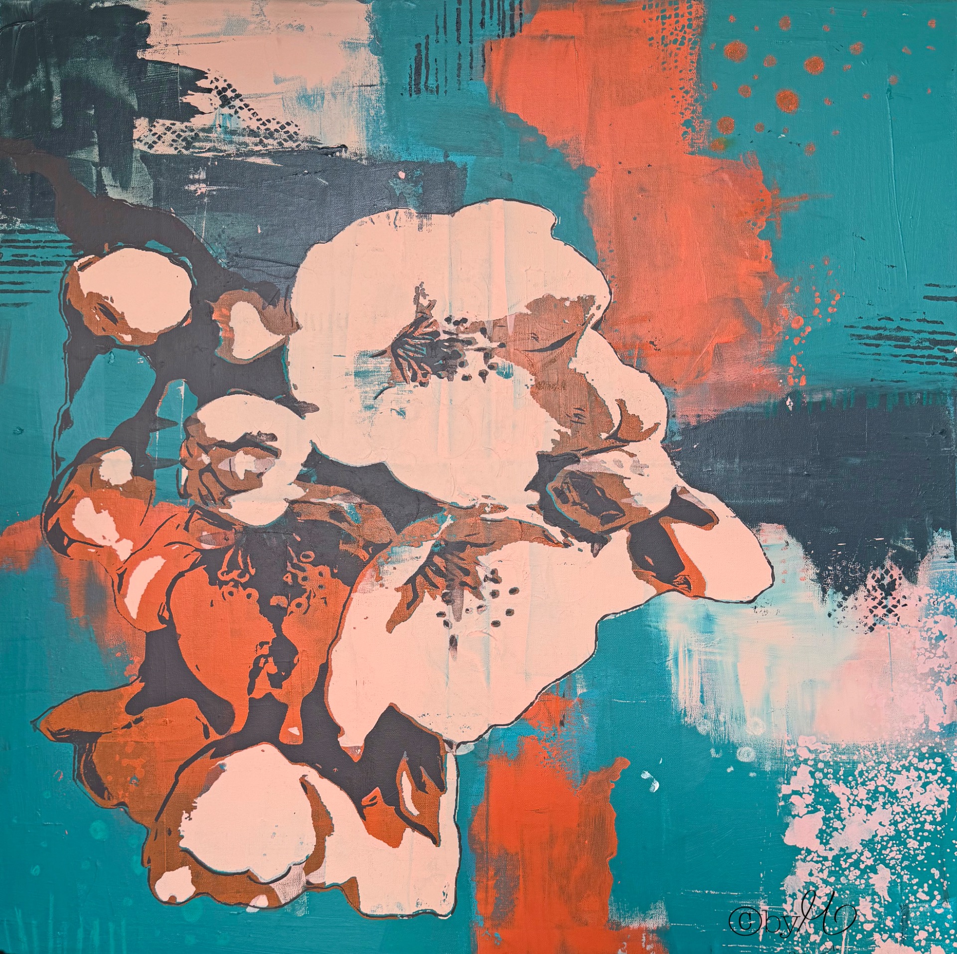 "Still Growing", 2025, Screenprint and Mixed Media on Canvas, 95x95 cm